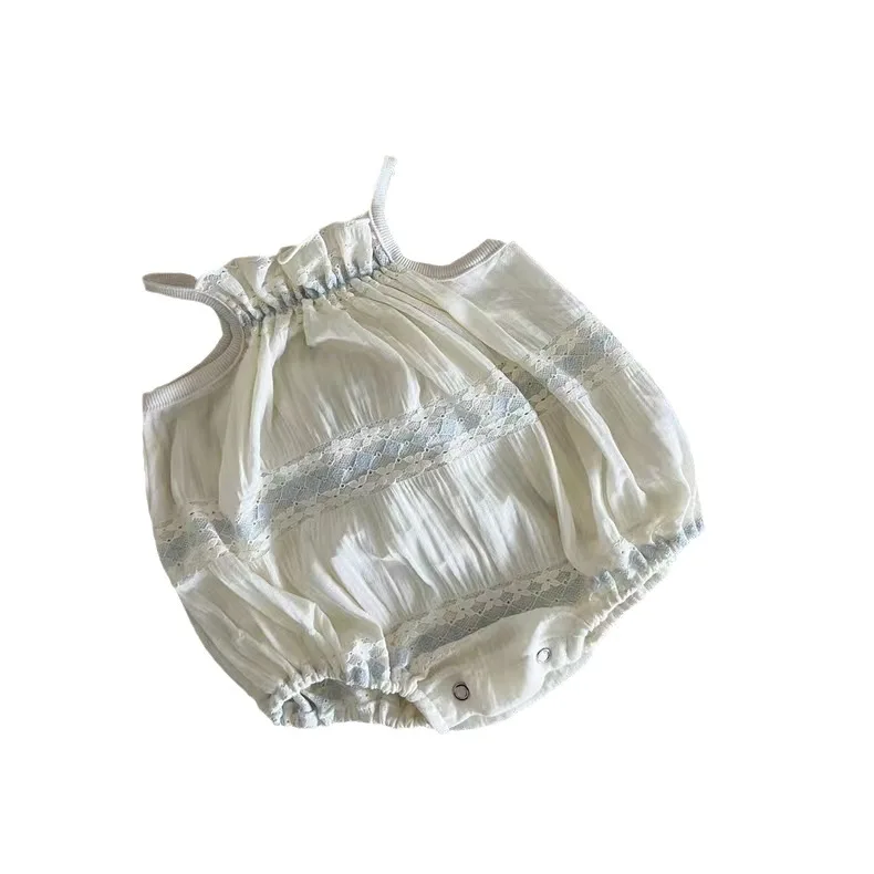 NOVEDAD DE VERANO 2025, Body sin mangas con tirantes de encaje para niña, ropa de algodón para recién nacido, mono suave y cómodo para niño de 0 a 24M