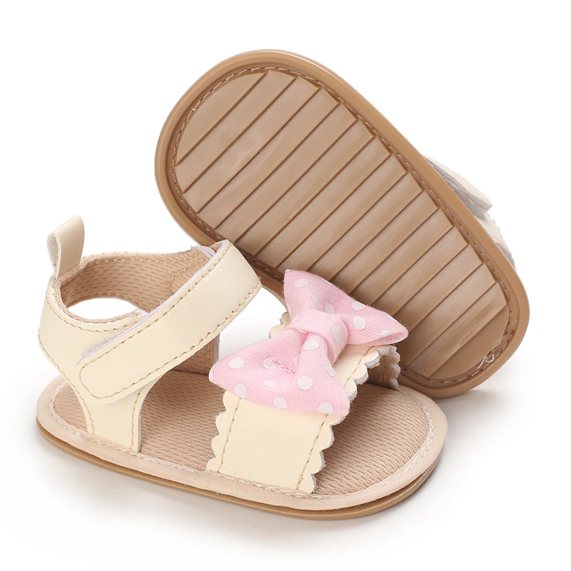 Summer 0-12M Female Baby Apricot Sandals Bow High Quality Soft Bottom Anti slip Breathable First Walking Shoes