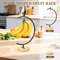 Banana Holder Stand Moon Shape Banana Hanger Rack Metal Fruit Hanger with Wood Base Stable Stand Decorative Grape Stands Holder