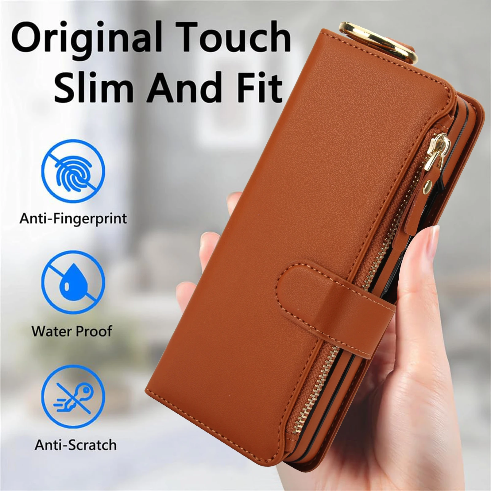 Multi Functional Zipper Wallet Wristband Hanging Strap Ring Leather Case for Samsung Galaxy Z Fold 6 5 4 3 Shockproof Soft Case