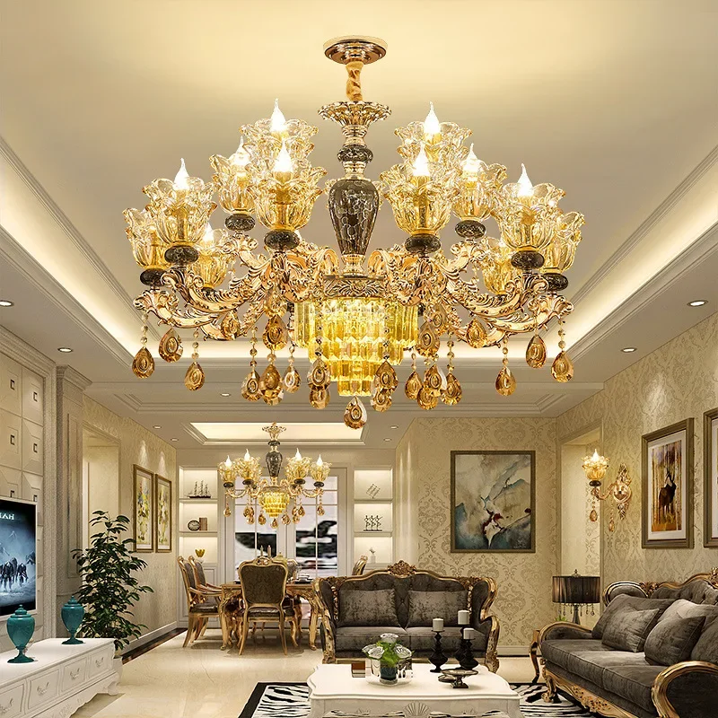 

French Luxury Crystals Chandelier Living Room Bedroom Lamps Atmosphere Minimalist Ceramic Bedroom Crystal Lamp Villa Light Stair
