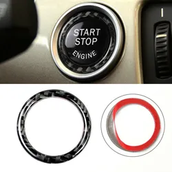 Botón de arranque y parada de motor de coche, anillo de interruptor embellecedor, calcomanías negras de fibra de carbono, accesorios interiores para BMW E90, E92, E93