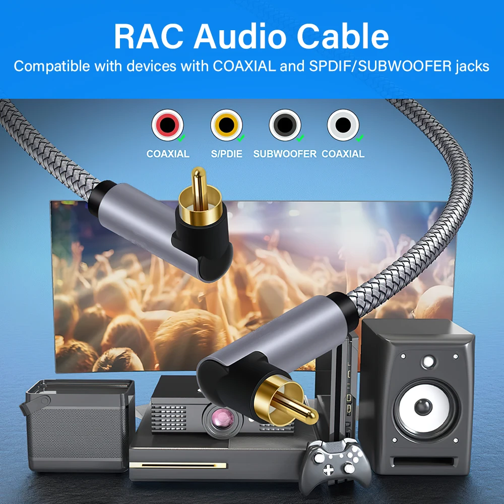 90 degree Digital Audio RCA Cable Premium Stereo RCA to RCA Coaxial SPDIF Cable Male Speaker Hifi Subwoofer Cable AV 1M 10M 15M