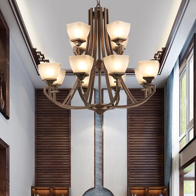 Led Large Foyer Chandelier Crystal  Hotel America Design Long Foyer Chandelier for Staircase Hanging Light Fixtures