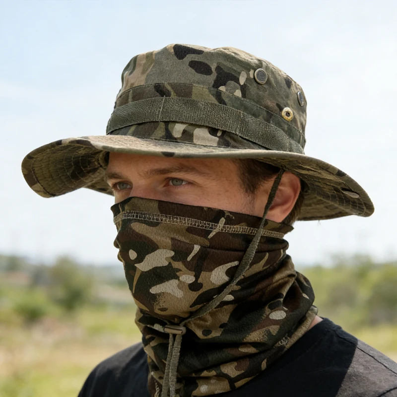 Camouflage Sunscreen Hat With Neck Scarf Outdoor Sun Hat Breathable Windproof Full Coverage Sun Shade Cap For Fishing Hiking