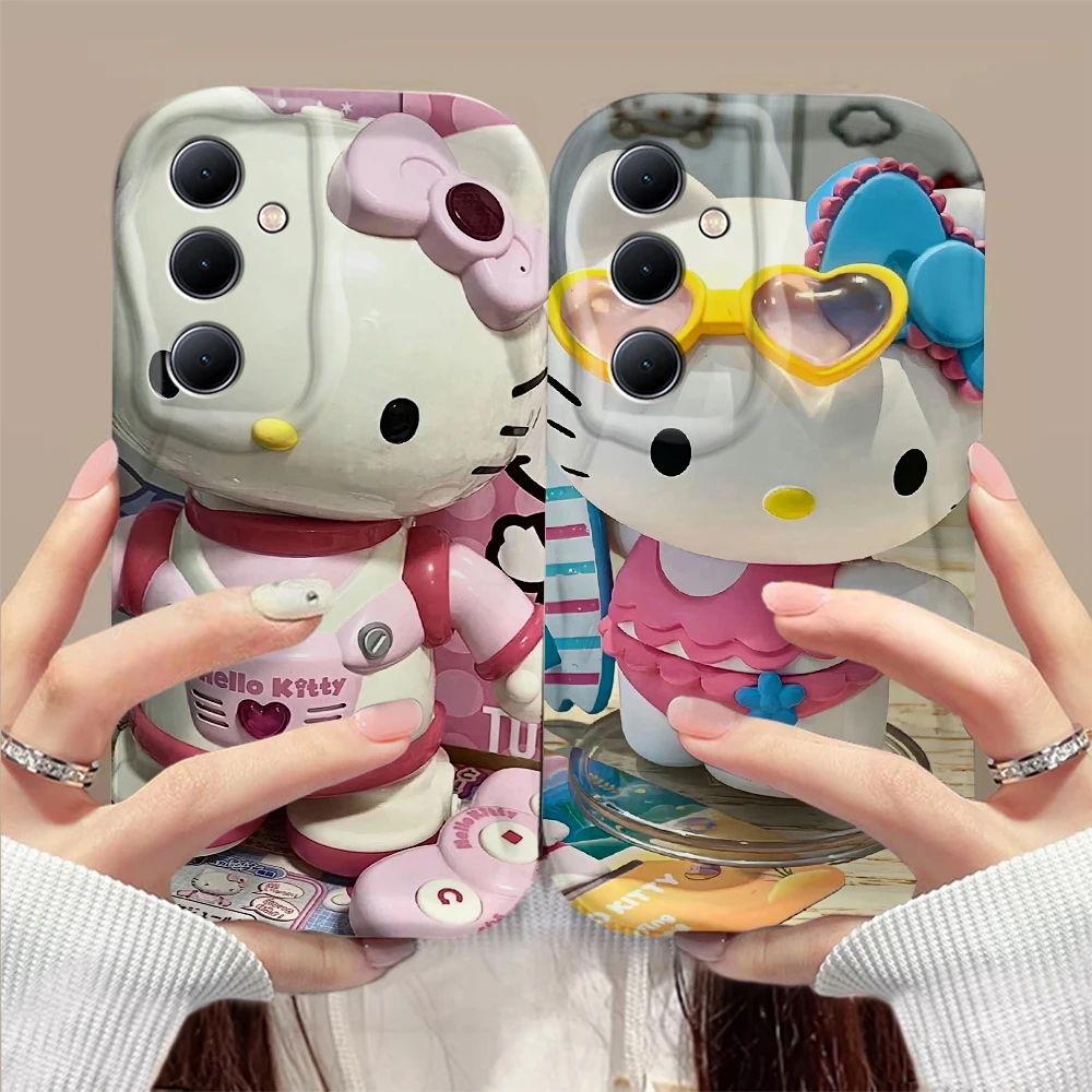 Cartoon Sanrio Hello Kitty 3D Wave Phone Case For Samsung Galaxy S24 S23 S21 S20 FE Plus Ultra 4G 5G Soft Silicone Back Cover