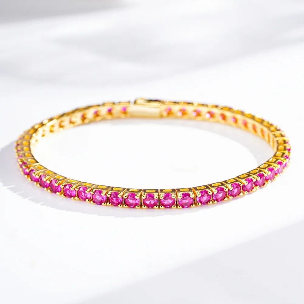 PT950 Platinum Tennis Bracelet for Women, Elegant Red Ruby AU9999 Best-Selling Jewelry Bracelet