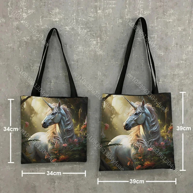 Cartoon Unicorn Print Tote Bags Fantasy Rainbow Unicorns Women Handbag Large Capacity Shoulder Bag Reusable Shopping Bags Gift