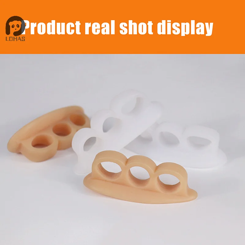 2개입 세 개의 구멍이 있는 실리콘 무지외반증 발 관리 교정기 정형외과 발가락 분리기 손가락 교정 스프레더 보호 패드