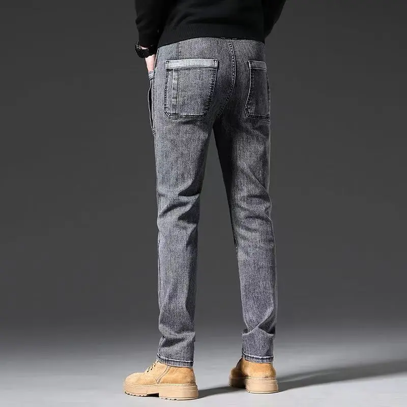 

Модные брендовые эластичные мужские джинсы с четырьмя карманами, прямые облегающие брюки, модные повседневные деловые брюки большого размера