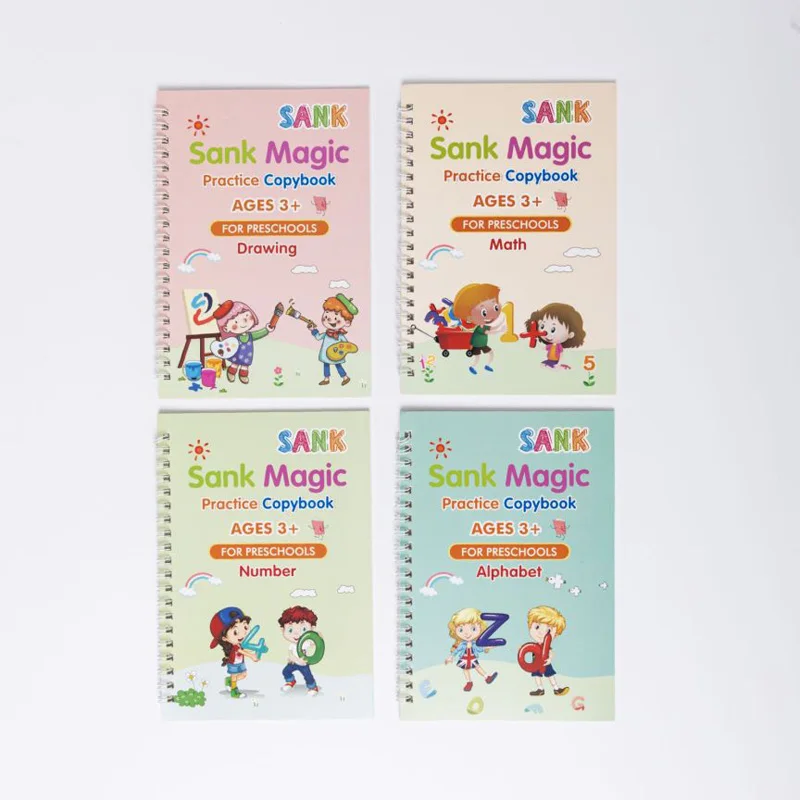 4Books Pen Magic Copy Book Free Wiping Children's Kids Writing Sticker Practice English Copybook For Calligraphy Montessori Gift