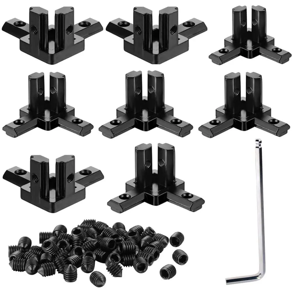 8Sets 3-Way End Corner Bracket Connector for European Standard Aluminum Extrusion Profile Black 1515 2020 3030 with Screws