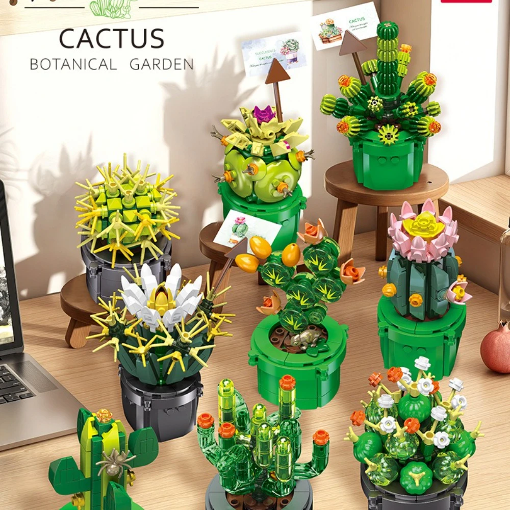 

MOC 9PCS Tropical Desert Cactus Succulents Potted Plant Building Blocks Set Balcony Garden Toys Children Birthday Special Gifts