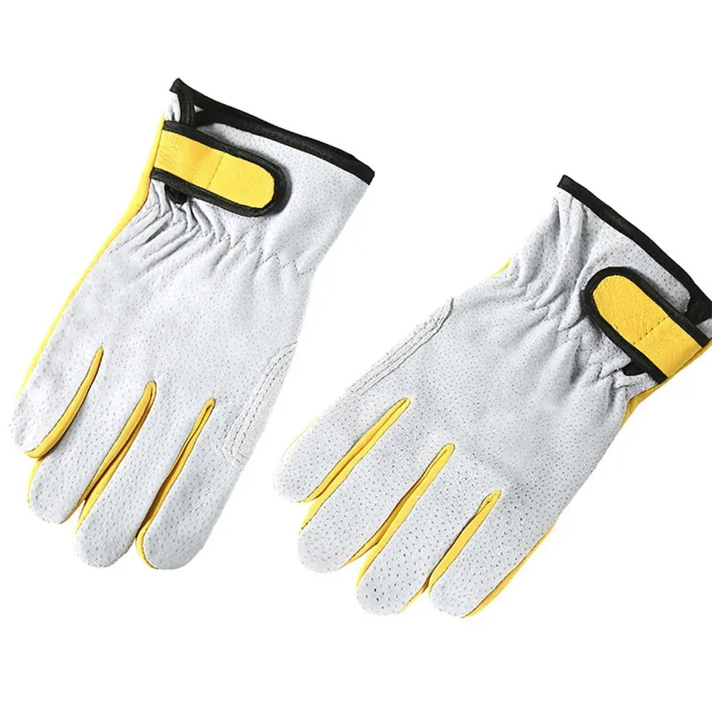 Grey Yellow Welding Gloves Leather Flame Retardant Anti-cutting Glove BBQ Welder Supplies Work Gloves Workplace Tool