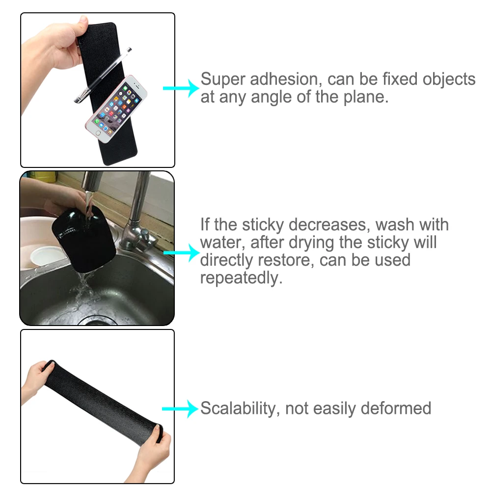 Car Interior Car Dashboard Sticky Pad Anti-slip Mat For Phone Gel Magic Non-Slip Mat Holder Black Leather Texture For GPS PU