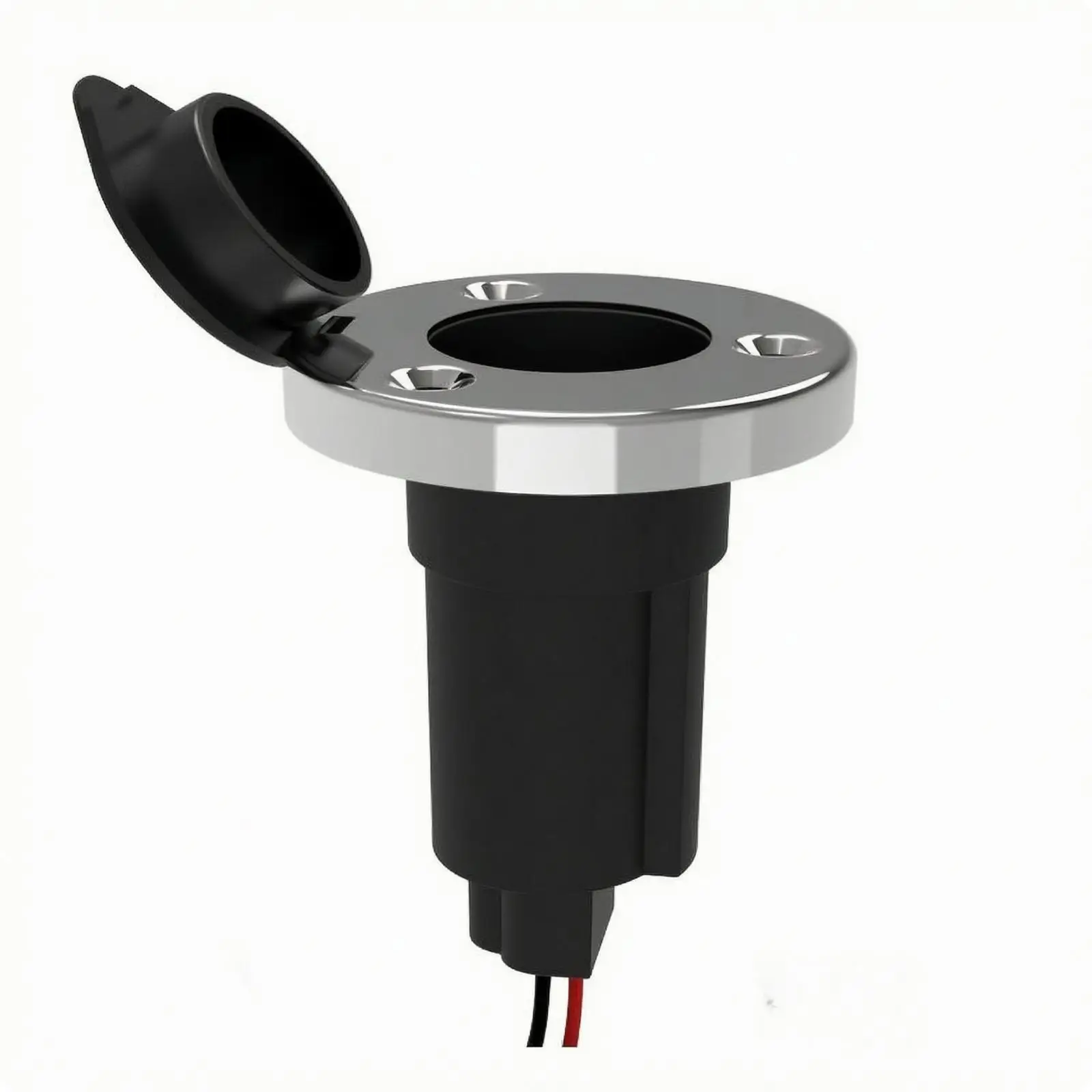 Flush-Mount Boat Lamp Socket Base | Stainless Steel Flange, Pre-Wired Connection, Light Base with guard Cap, for Boats