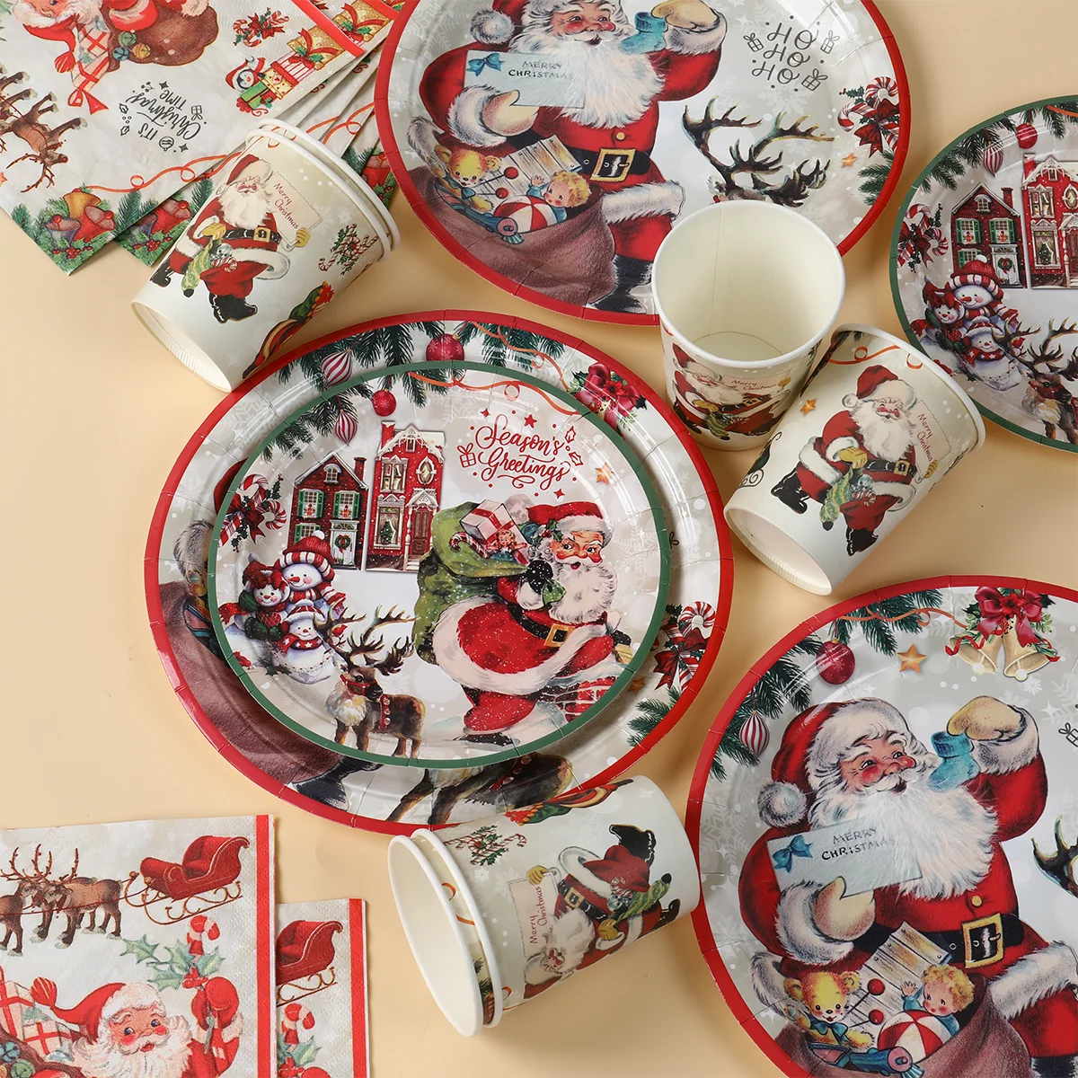 Christmas Theme Party Disposable Tableware Bronzing Paper Plates Paper Cups Merry Christmas Decorations For Home Xmas Ornaments