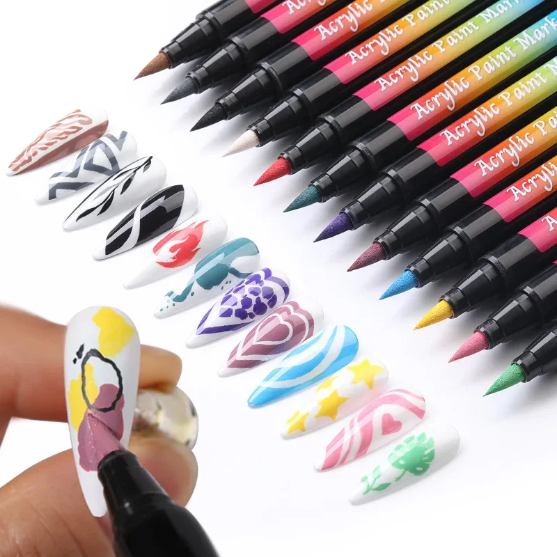 12Colors Nail Art Graffiti Pen Set Nail Markers Highlighter Waterproof Drawing Painting Liner Brush DIY Nail Arts Kit Accessorie