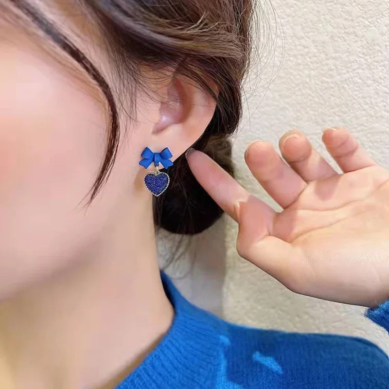 Golden Metal Blue Bowknot Earrings Fashion Jewelry Bow-tie Earrings Women Cute/Romantic Pendientes Female Stud Earrings