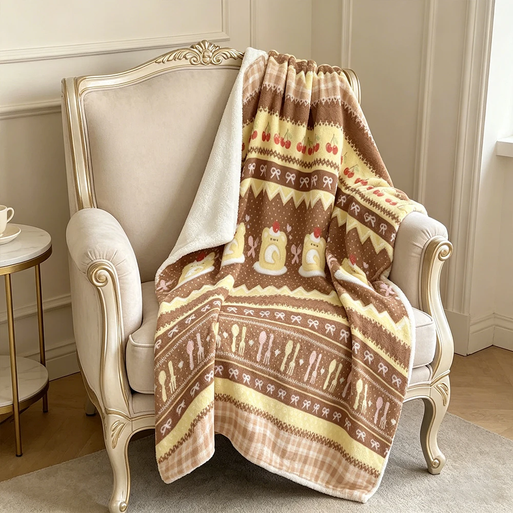 Sweet Strawberry Cake Flannel Blanket, Office Nap Shawl, Air Conditioning Blanket, Dormitory Student Lunch Break Cover Blanket