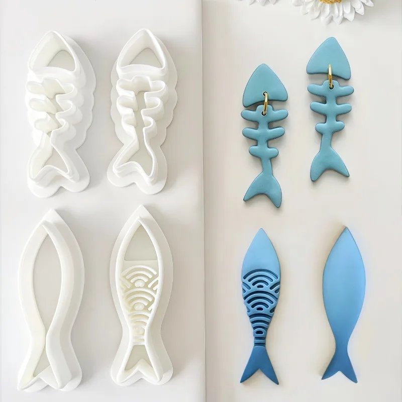2pcs/set Sardine/fish Bone Soft Clay Earrings Mold Polymer Clay Cutter Diy Jewelry Pendant Shape Cutting Mold Hand Tools