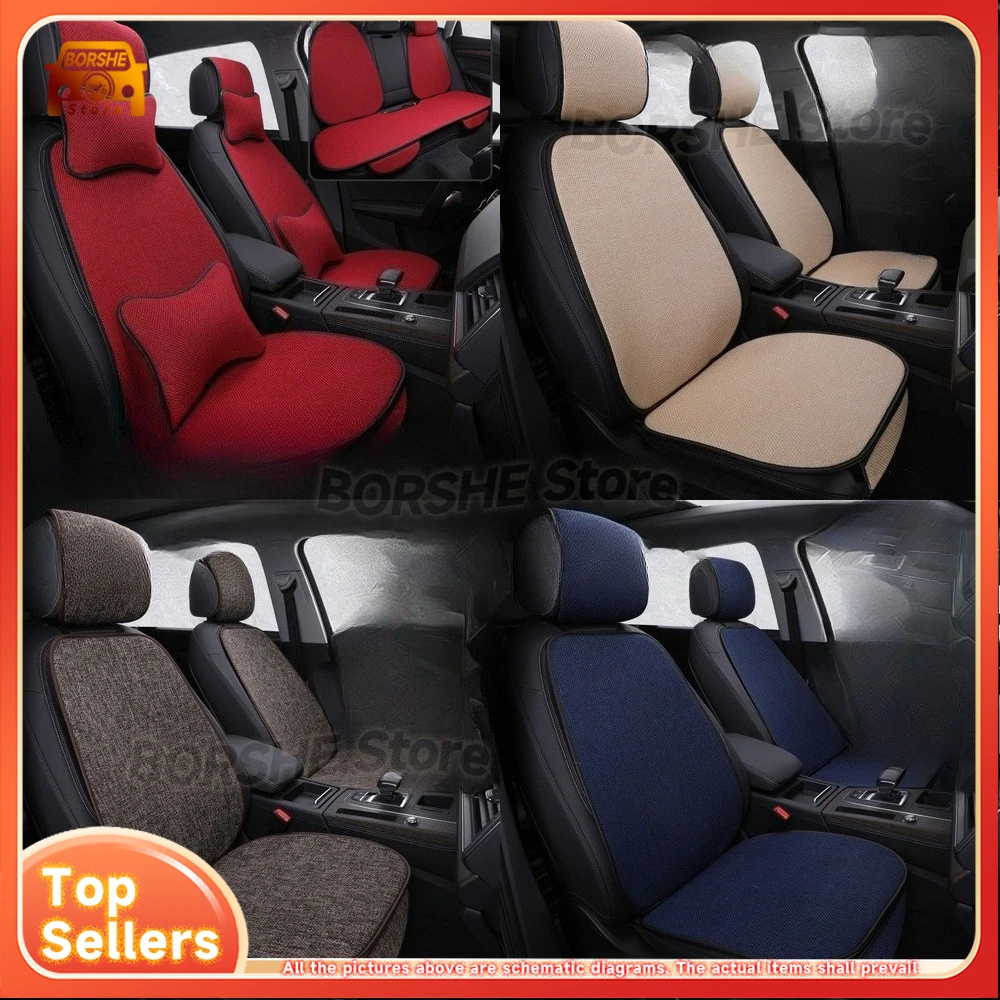 

Universal Seat CoversSlim Waist Car Seat Cushion Three Piece Set All Season Cotton Linen Back Support Rear Seat Pad Universal