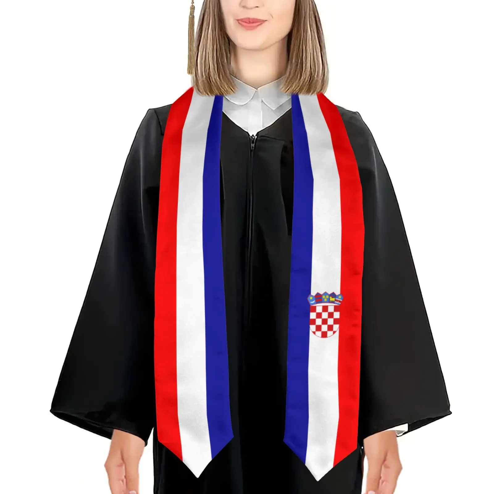 2025 Croatia Flag Graduation Stole Shawl Sash Honor For Study Aboard International Students