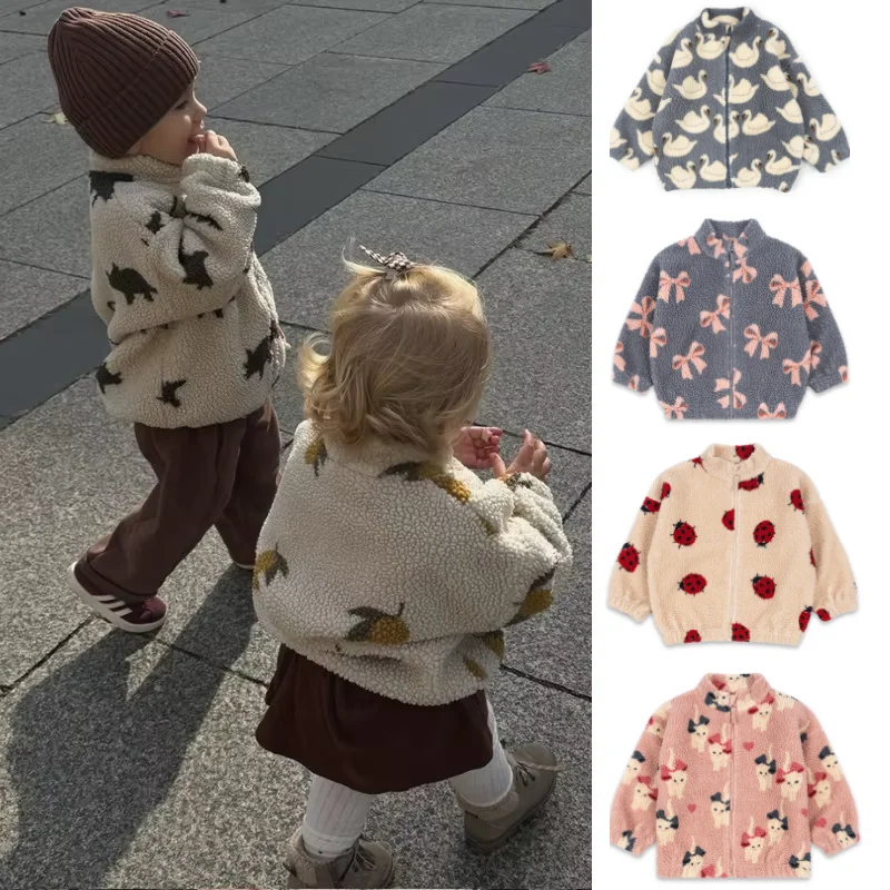 

Children's Jackets 2024 Fall And Winter Fashion Cartoon Lamb Wool Girls Jacket Cotton Warm Cute Boys Coat Children's Clothing