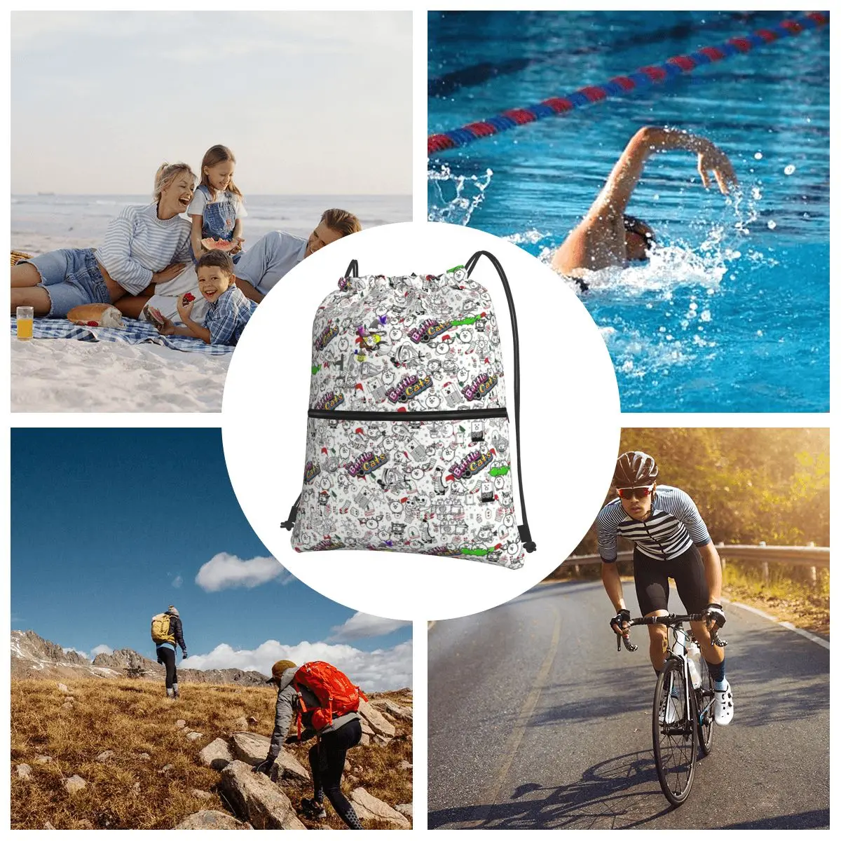 حقائب ظهر Battle Cats كاجوال محمولة برباط حقيبة تخزين حقائب كتب للسفر والمدرسة #6