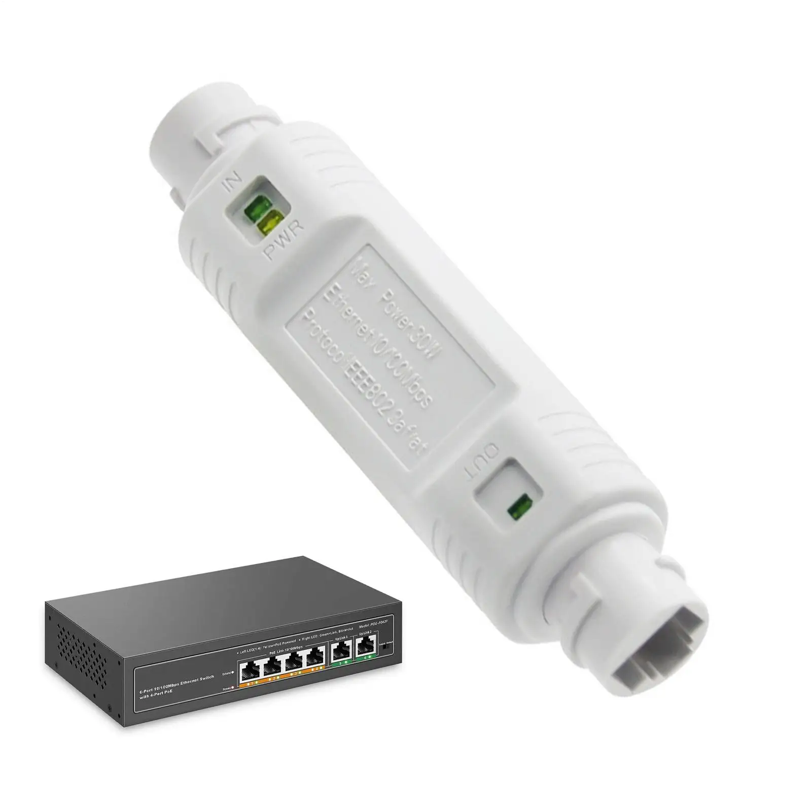 PoE Extender Waterproof Outdoor Ethernet Signal Repeater 48V 10/100Mbps Network Accessories For IP Cameras, Security Systems