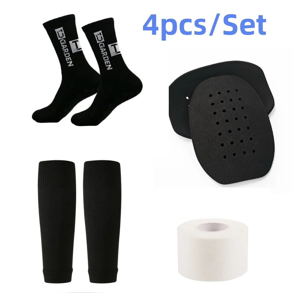 4-Piece Unisex Sports Set - Performance Socks, Leg Sleeves & Non-Slip Football Tights for Soccer, Hiking, Gym Training, Cycling
