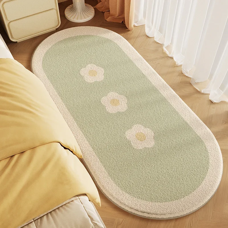 Cream Style Living Room Decoration Oval Carpet Modern Minimalism Rugs for Bedroom Thick Non-slip Bedside Rug Home Soft Floor Mat