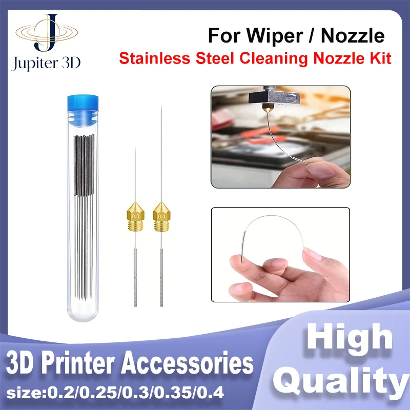 Stainless Steel Cleaning Nozzle Kit - Window Wiper, 3D Printer Nozzle, Gas Stove, Shower Needle Unclogging Brush 10-Piece 0.4mm