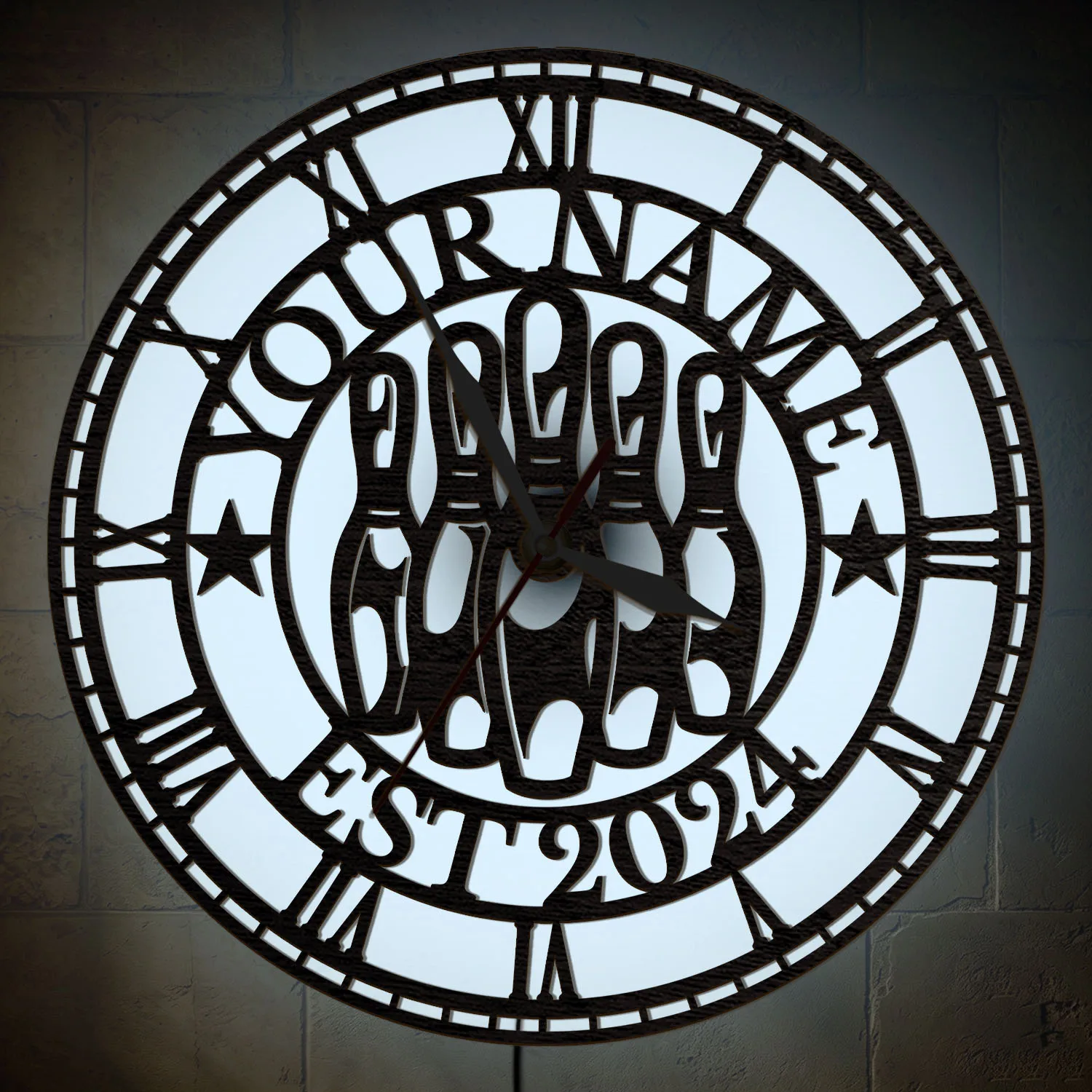Personalized Bowling Wood Wall Clock with RGB LED Backlight Bowling Ball Pins Custom Light Up Wall Clock For Man Cave Game Room