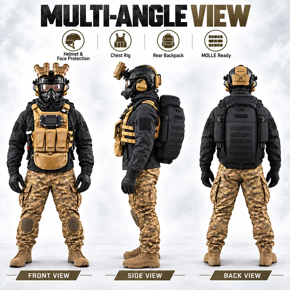 7 in 1 Tactical Helmet Set with Combat Vest for Men, Full Set of Airsoft Cosplay Gear for CS Games Halloween Parties Role Play
