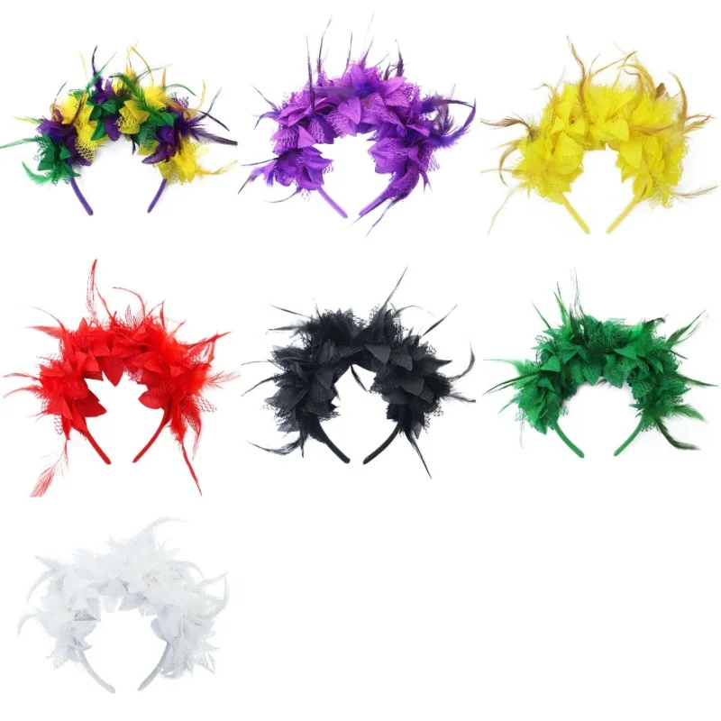 

Women Mexican Flower Feather Crown Headband Dia de los muertos Day of the dead Headpiece Party Costume