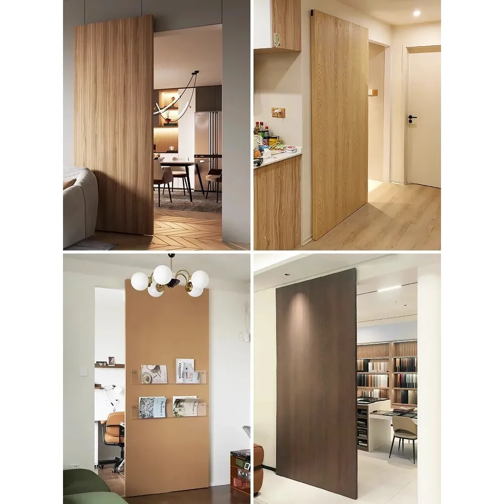 Trackless Ghost Door Hanging Slide Rail with Bi-directional Buffer, Invisible Hardware for Bedroom Kitchen Partition Wooden Door