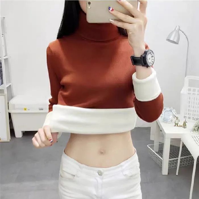 

hot thermal shirt woman Thermal Underwear Plus Velvet Warm Thick Knitted Sweater Female Clothes Bottoming Pullover Women Thermal