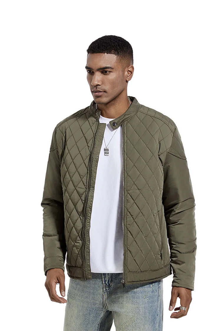 Men's Warm Rhombic Cotton-Padded Jacket with Baseball Collar Large Size Fashionable Thickened Autumn Winter Cold-Proof Outerwear