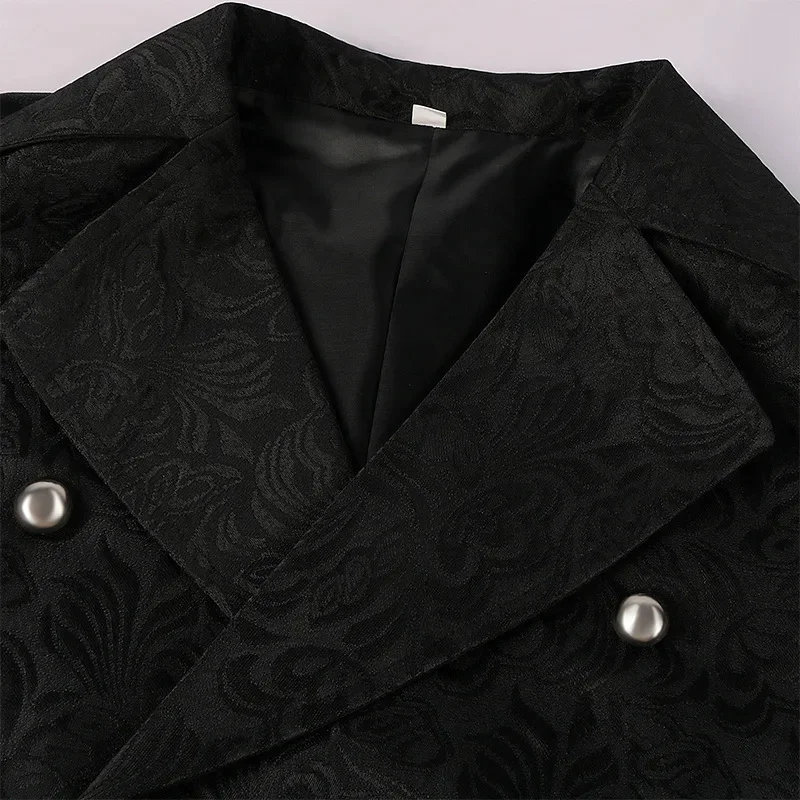 Men Medieval Vest Steampunk Coat Victorian Prom Costume Pleated Waistcoat Retro Top Double-breasted Jacquard Cloth