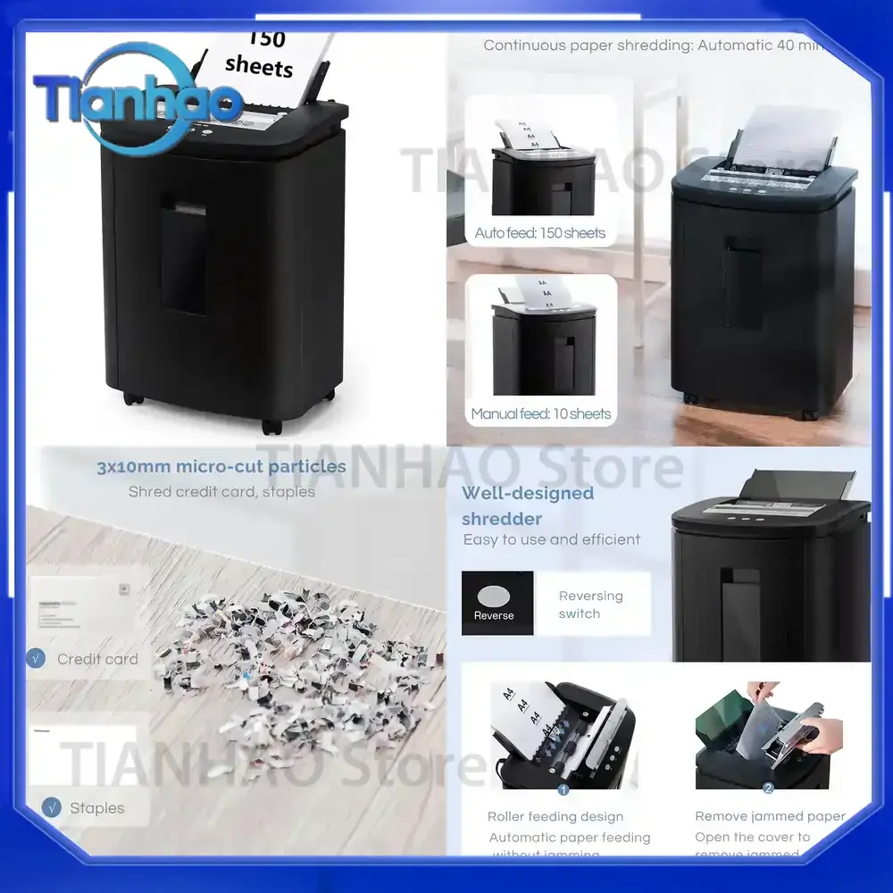25L Auto Feed Paper Shredder for 150 Sheets P5 Heavy Duty Commercial Micro Cut Document Destroyer Machine for Home Office