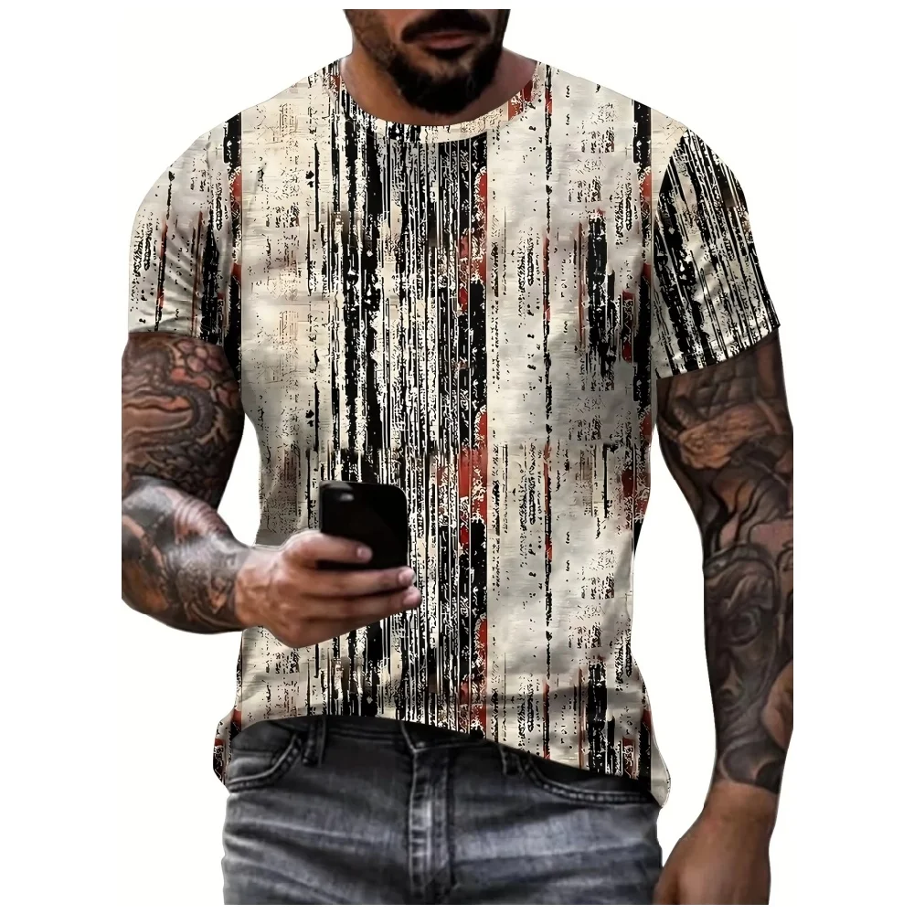 Men's Casual and Chic Stripe Pattern Print T-Shirt with Crew-Neck Short Sleeve Cool Tops Summer Outdoor Large Size Men's Tops