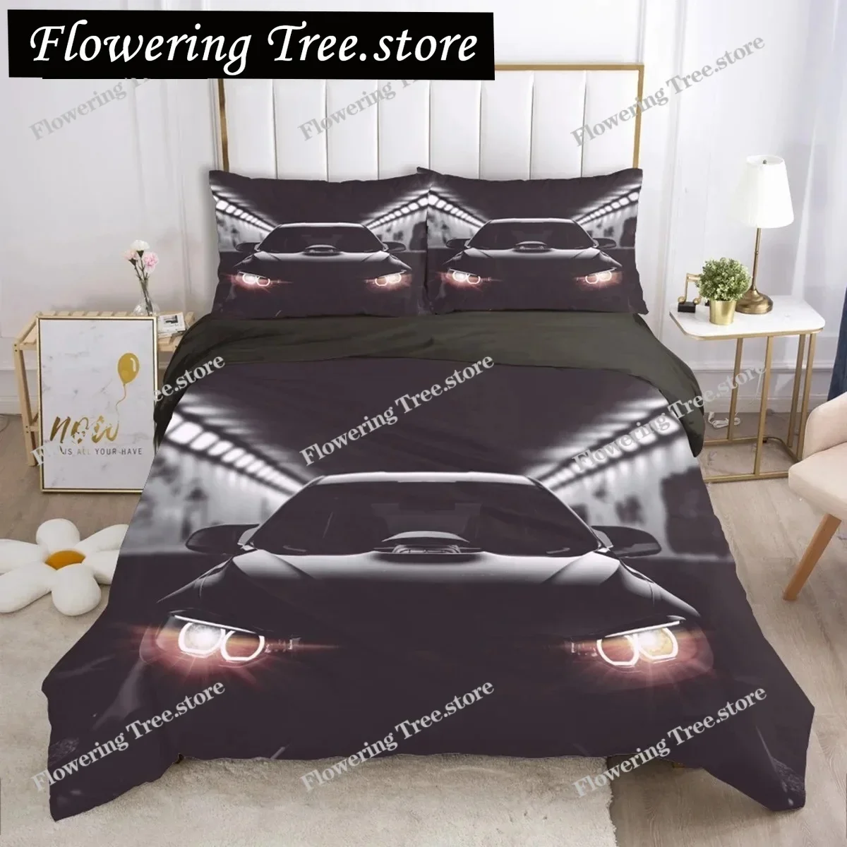 

Cars Vehicles Bedding Boys Bedroom Decor Quilt Cover Pillowcase Cars Racing Print Bed Linen Set King Queen for Adults