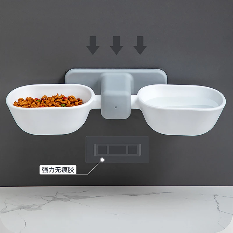 Wall Mounted Cat Bowl Pet Feeding Bowl Double Bowls Cat Dog Hanging Water Bowl Adjustable Height Food Basin for Pet