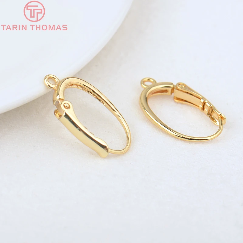 (2219)6PCS 12x20MM 24K Gold Color Brass Oval Earrings Clip Earring Hoop High Quality Jewelry Making Findings Accessories