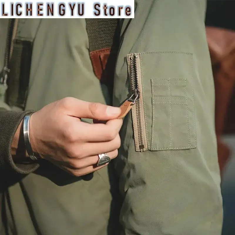 Bomber Jacket Thickened Splicing Baseball Flight Coat with Inner Pocket for Men's Winter Cotton Padded Jacket