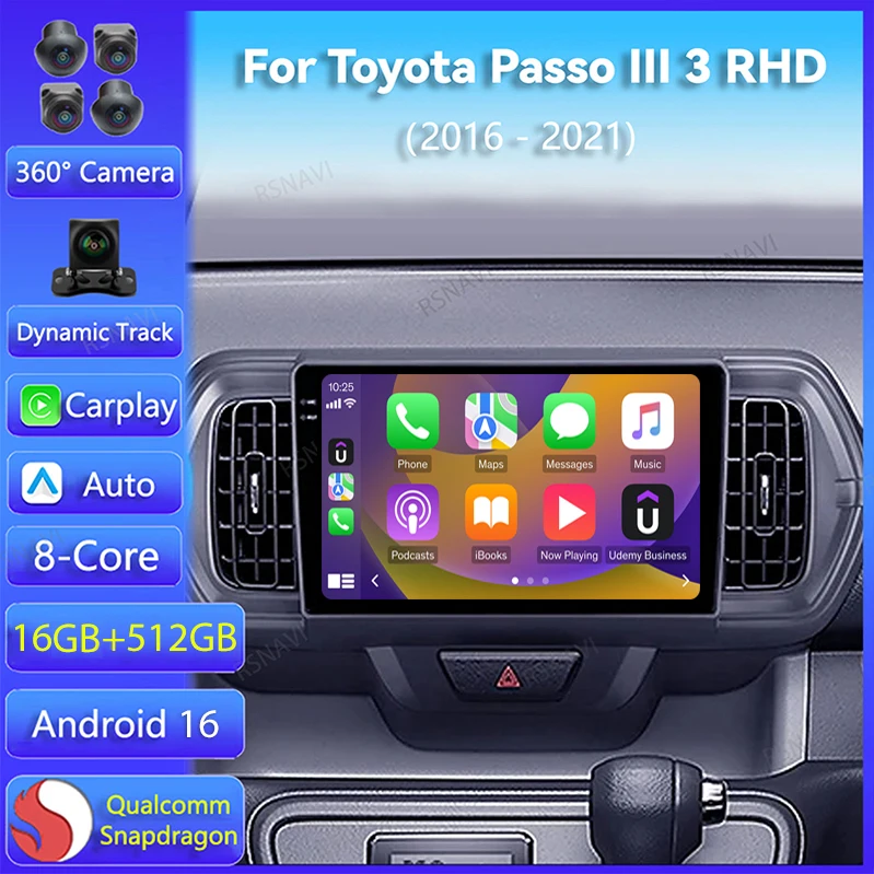 Android 16 Carplay Auto GPS For Toyota Passo III 3 2016 - 2021 Right hand drive Car Radio DSP Multimedia Player Video DVD Stereo