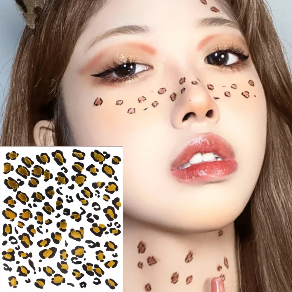 Leopard Print Face Makeup Tattoo Sticker Metal Retro Style on The Party Water Transfer Sticker Lasting Color Is Easy To Scrub