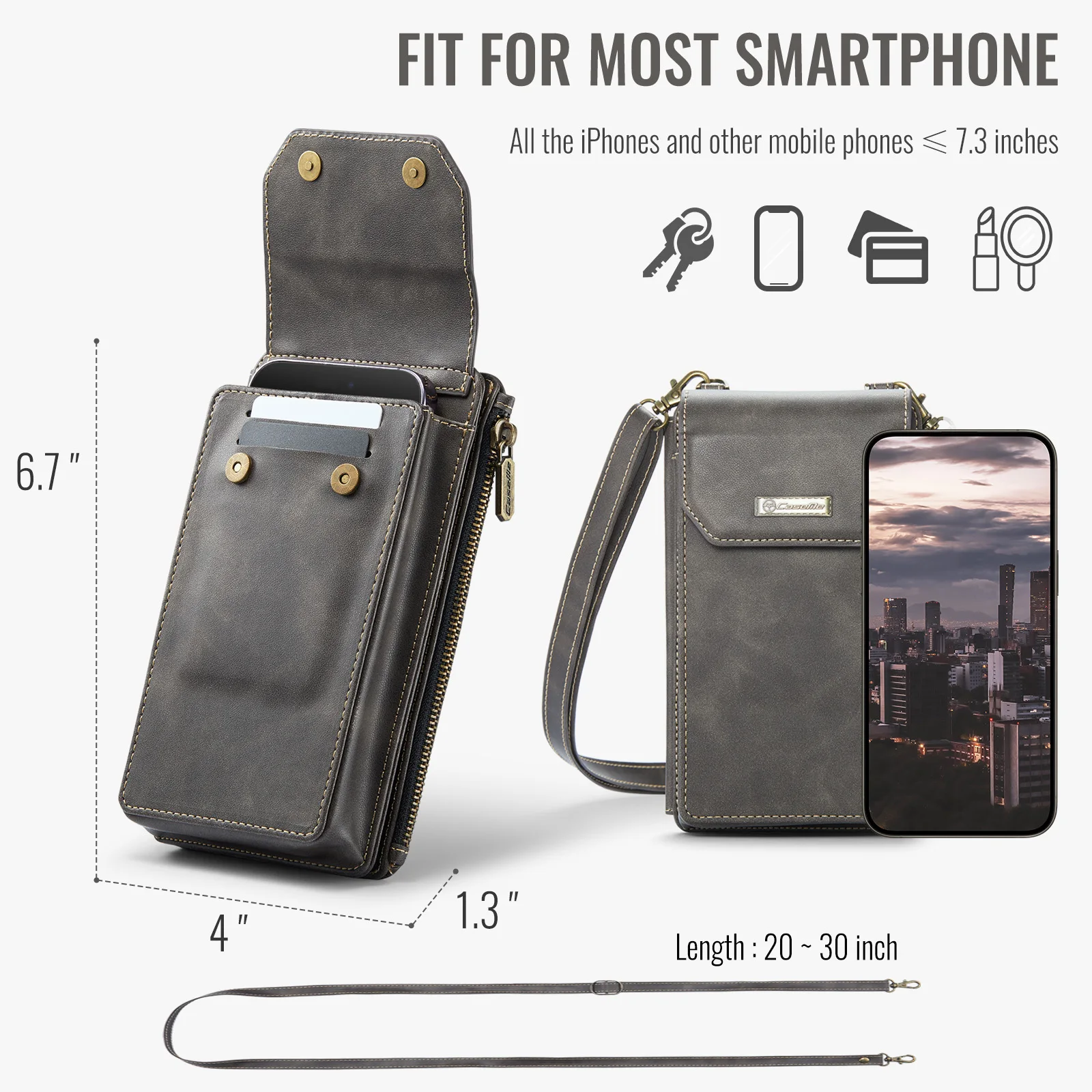 CaseMe Universal Vertical Crossbody Wallet Case for iPhone 15 Pro Max S24 Ultra Note 20 OnePlus 12 Mi 13 Meizu 21 Pura 70 Ultra