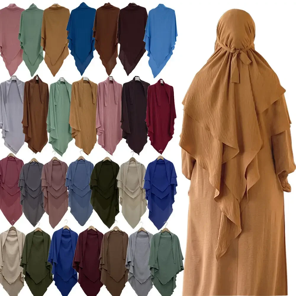 Ramadan Long Khimar Two Layer Chiffon Double Layers Muslim Women Modest Prayer Garment Hijab Veil Tops Islam Clothing Headscarf